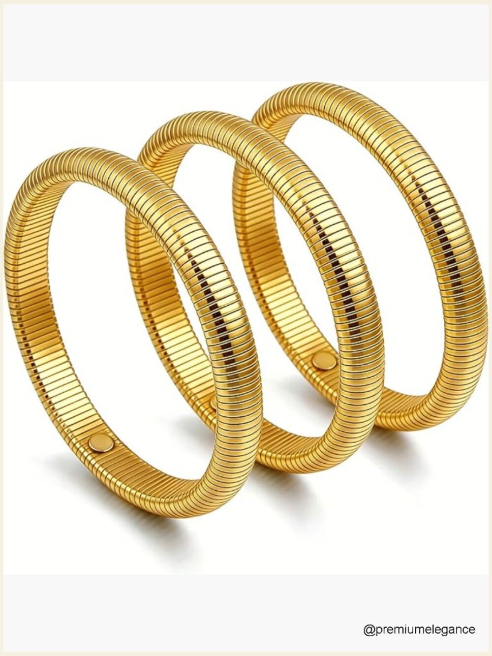 18K Gold Plated Bangle Set of 3 Chunky Stackable Bracelets Tarnish Free